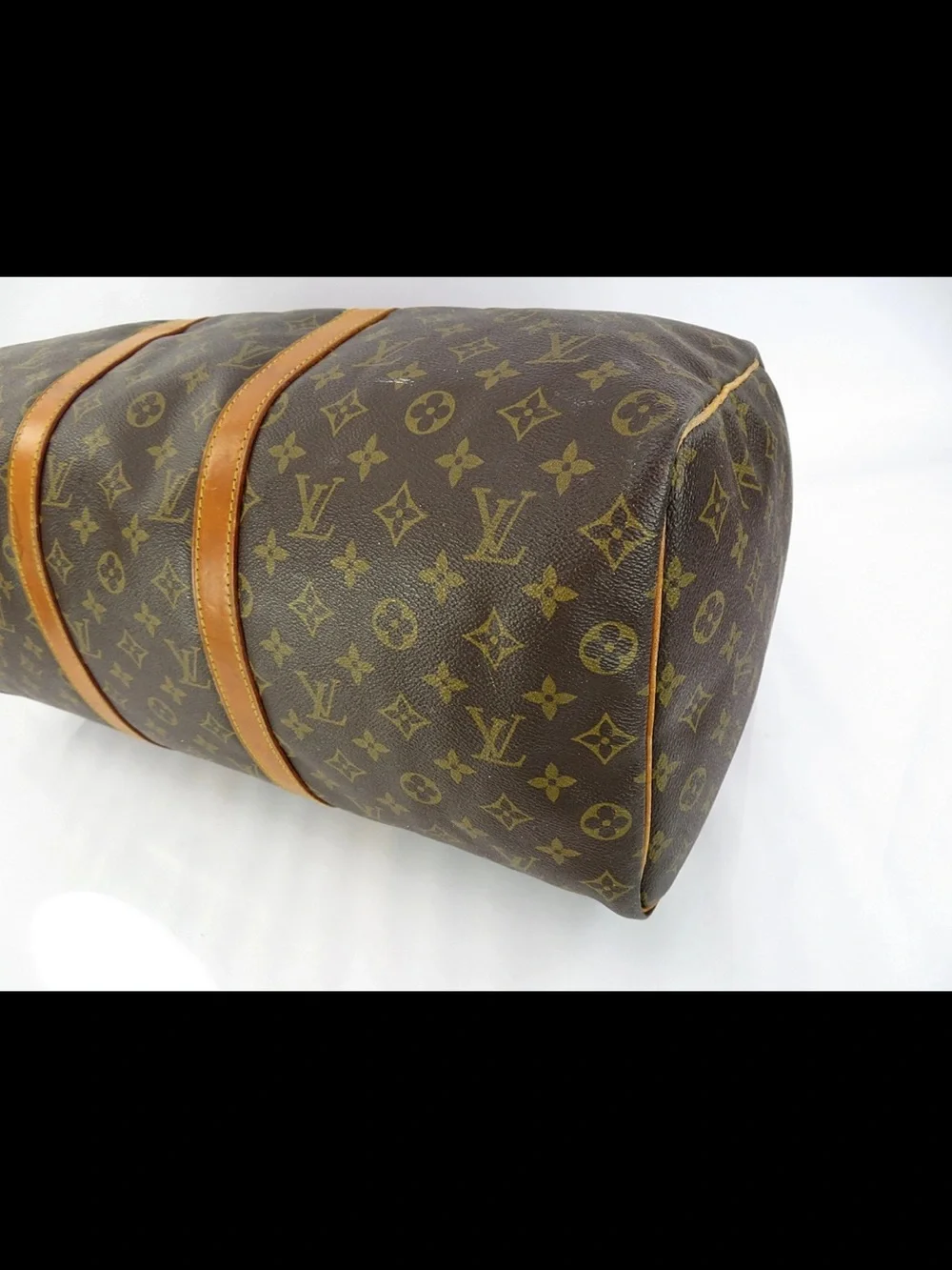 Louis Vuitton Brown Monogram Keepall Duffel with Tan Leather Trim